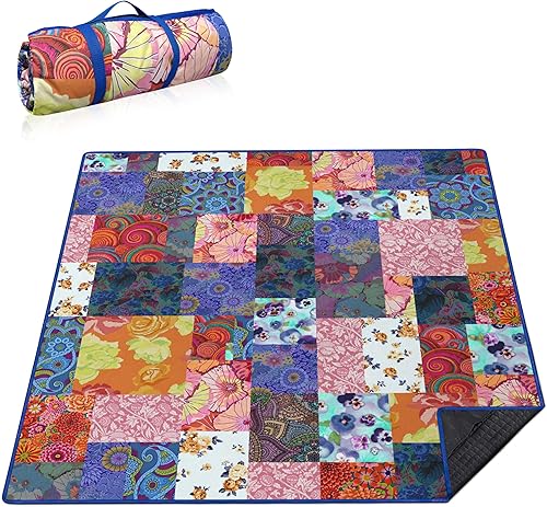 Miniatura 16 de Mantas de Picnic Extra Grandes Impermeables Plegables (80" x 80") Manta de Playa Impermeable a Prueba de Arena, Alfombrilla de 3 Capas Engrosada