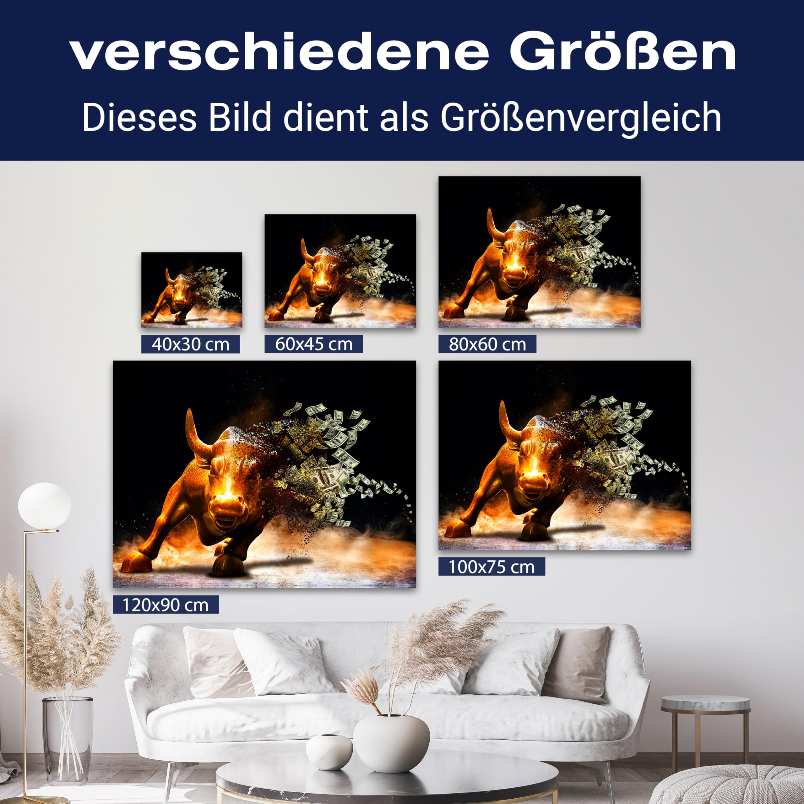 wandmotiv24 Leinwandbild Motivation, Querformat, Stier Moneybull M0133