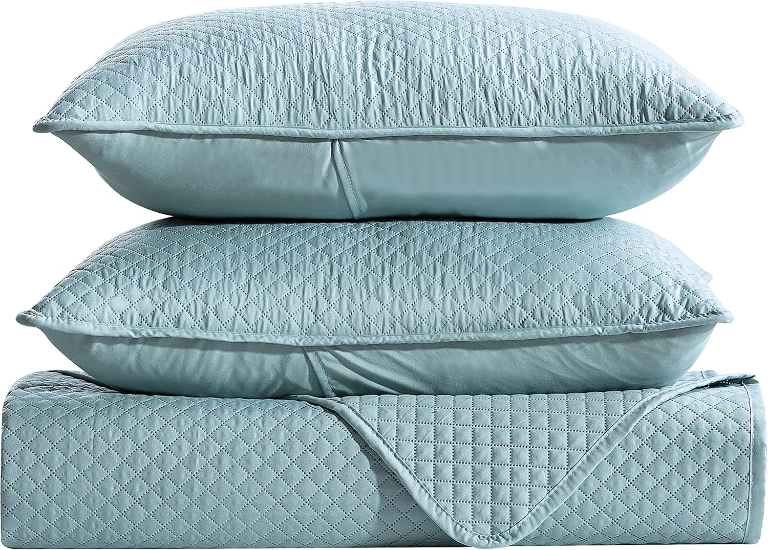 Chezmoi Collection Ingrid 3-Piece Queen Oversized Bedspread Coverlet Set - Ultrasonic Diamond Lightweight Embossed Quilt (Queen, Aqua)