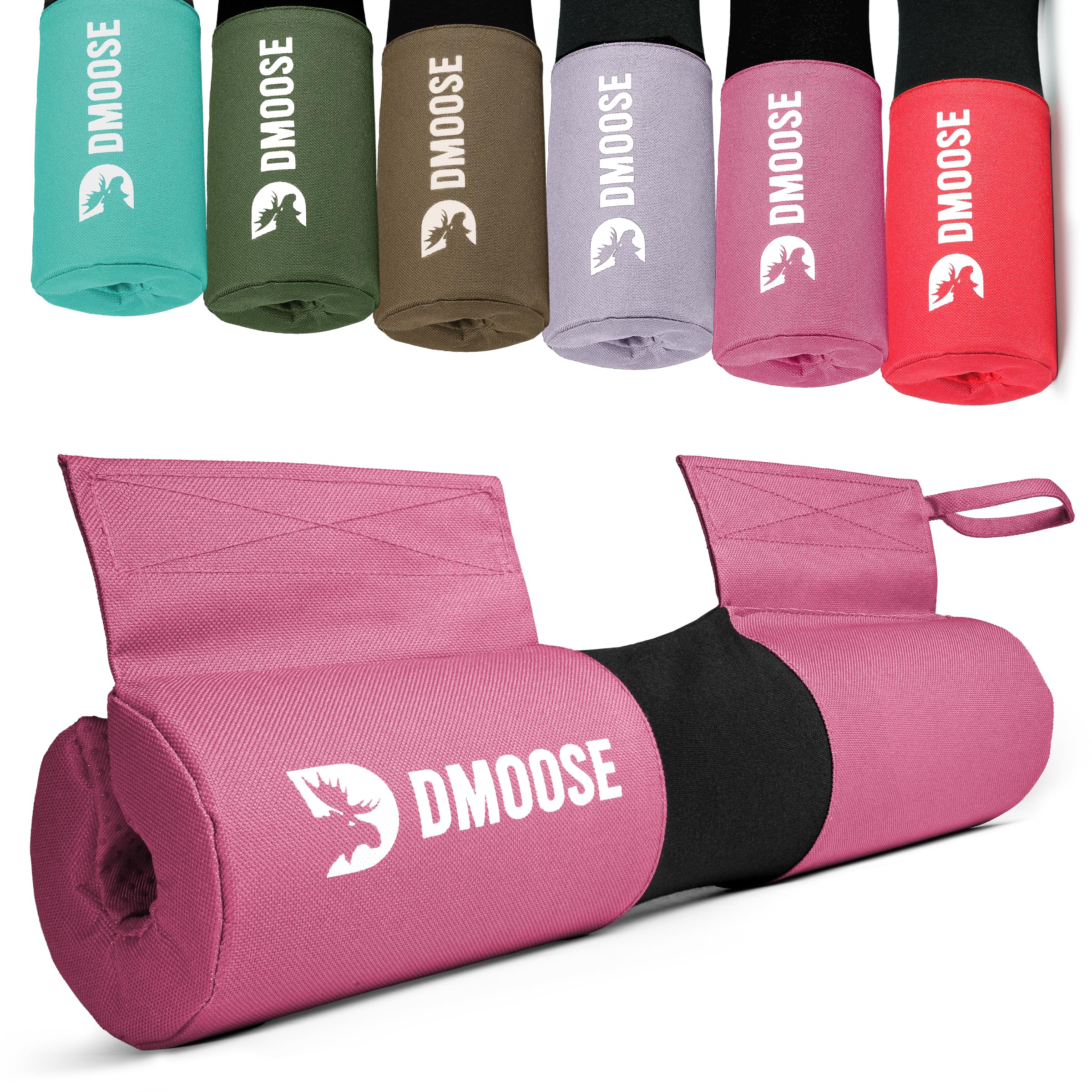 DMoose Fitness Barbell Pad for Hip Thrust, Squat & Lunges - Non Slip Thick Foam Cushion for Neck & Back Support, Fits All Olympic Bars, Weight Lifting Cushion for Gym Equipment - Pink - Fabric