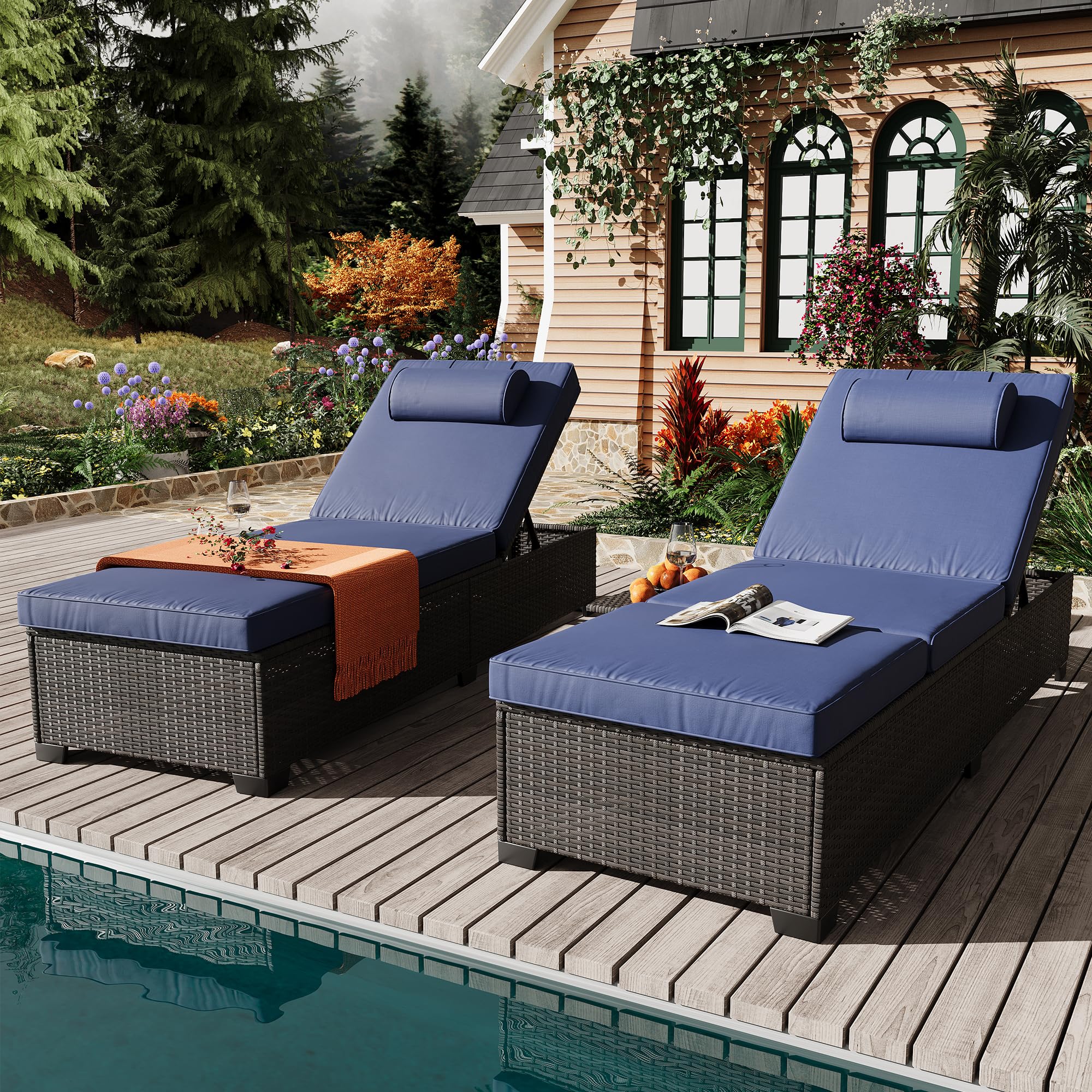 Snapklik.com : Outdoor PE Wicker Chaise Lounge Chairs, Pool PE Wicker