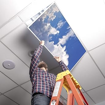 Fluorescent Light Cover for Classroom Ceiling Lights Clouds - Premium Backlit Film Insert 2x4 (22.38x46.5) Florescent Fixture (Pack of 1) School, Office, Sensory, Improve Focus, Eliminate Headaches