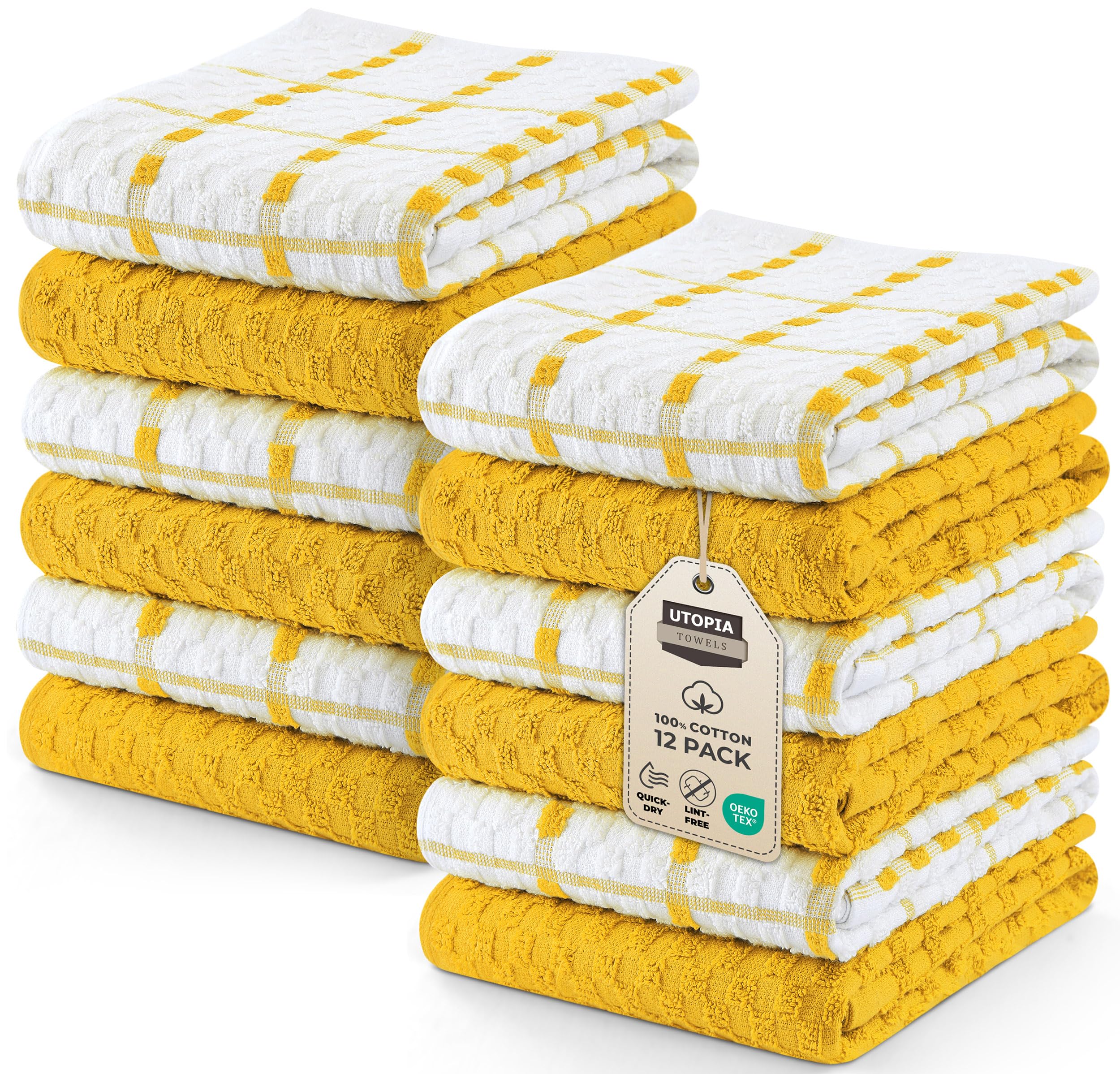 Utopia Towels -12 Kitchen Towels Set - 38 x 64 cm - 100% Ring Spun Cotton Super Soft and Absorbent Dish/Tea Towels and Bar Towels (Yellow)