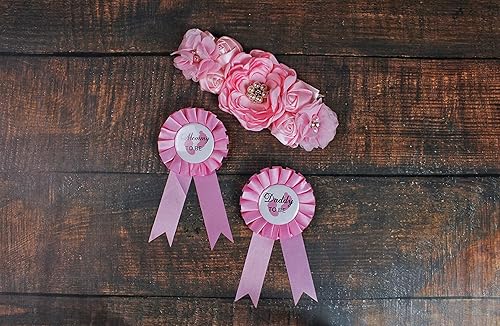 Juego de decoraciones para baby shower, ramillete rosa de maternidad, pines de insignia de hojalata, 61.4 x 3.7 pulgadas