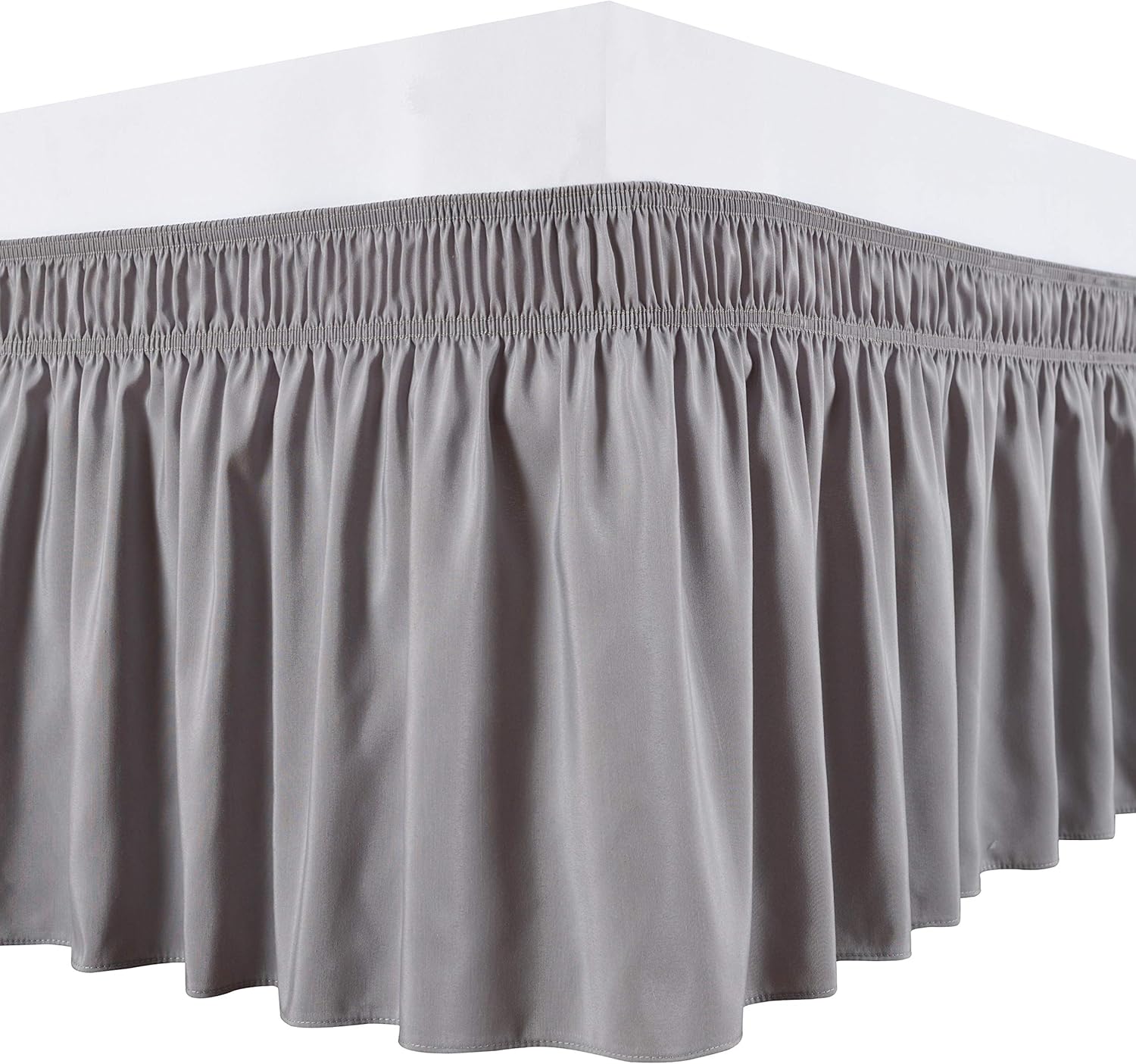 Biscaynebay Wrap Around Bed Skirts with Adjustable Belts for King & Cal King Beds 15 Inch Drop, Silver Grey Elastic Dust Ruffles Easy Fit Silky Luxurious Fabric Solid Machine Washable: Kitchen & Dining