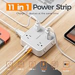TESSAN Flat Plug Power Bar, 5 Ft Extension Cord Indoor, Gray | 8 Multi Outlets and 3 USB (1 USB C), Surge Protector Power Strip, Wall Mount Charging Station for Home Office Dorm