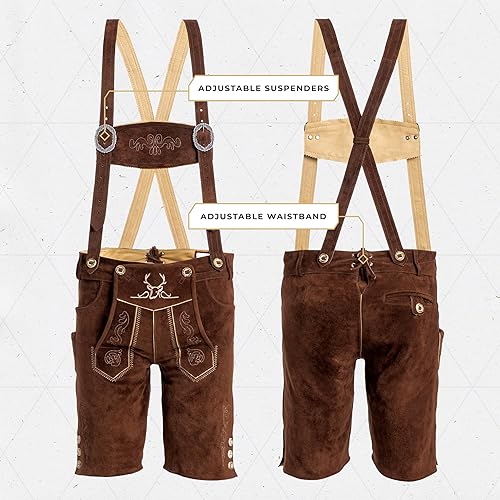 Miniatura 2 de BAVARIA TRACHTEN Lederhosen - Lederhosen alemán auténtico para hombre, traje de Oktoberfest, color marrón oscuro