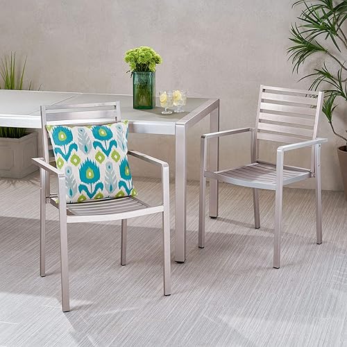 Vista 11 de Great Deal Furniture Daisy - Silla de comedor de aluminio moderna para exteriores (juego de 2), color gris metálico