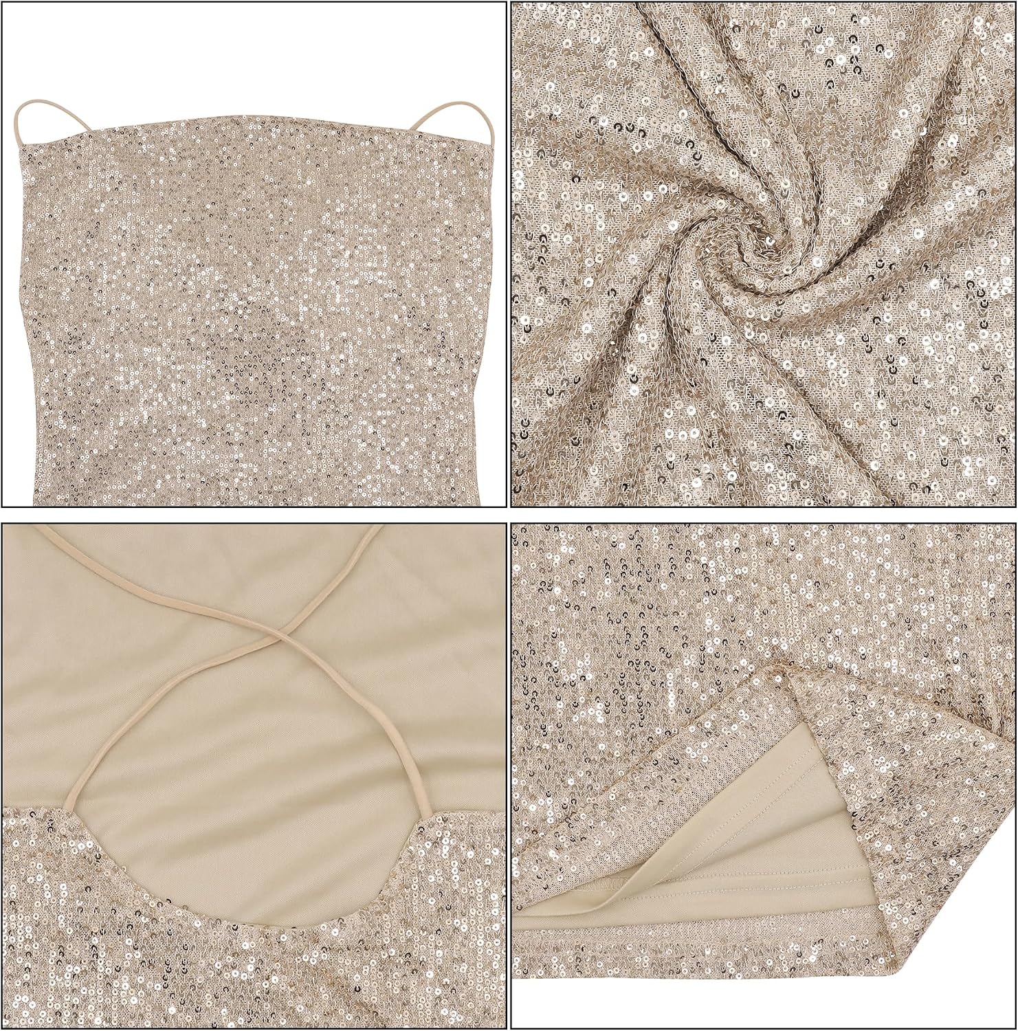 Women's Sexy Sleeveless Sparkly Sequin Mini Dress Glitter Cowl Neck Cross Back Bodycon Dress Cocktail Party Dress