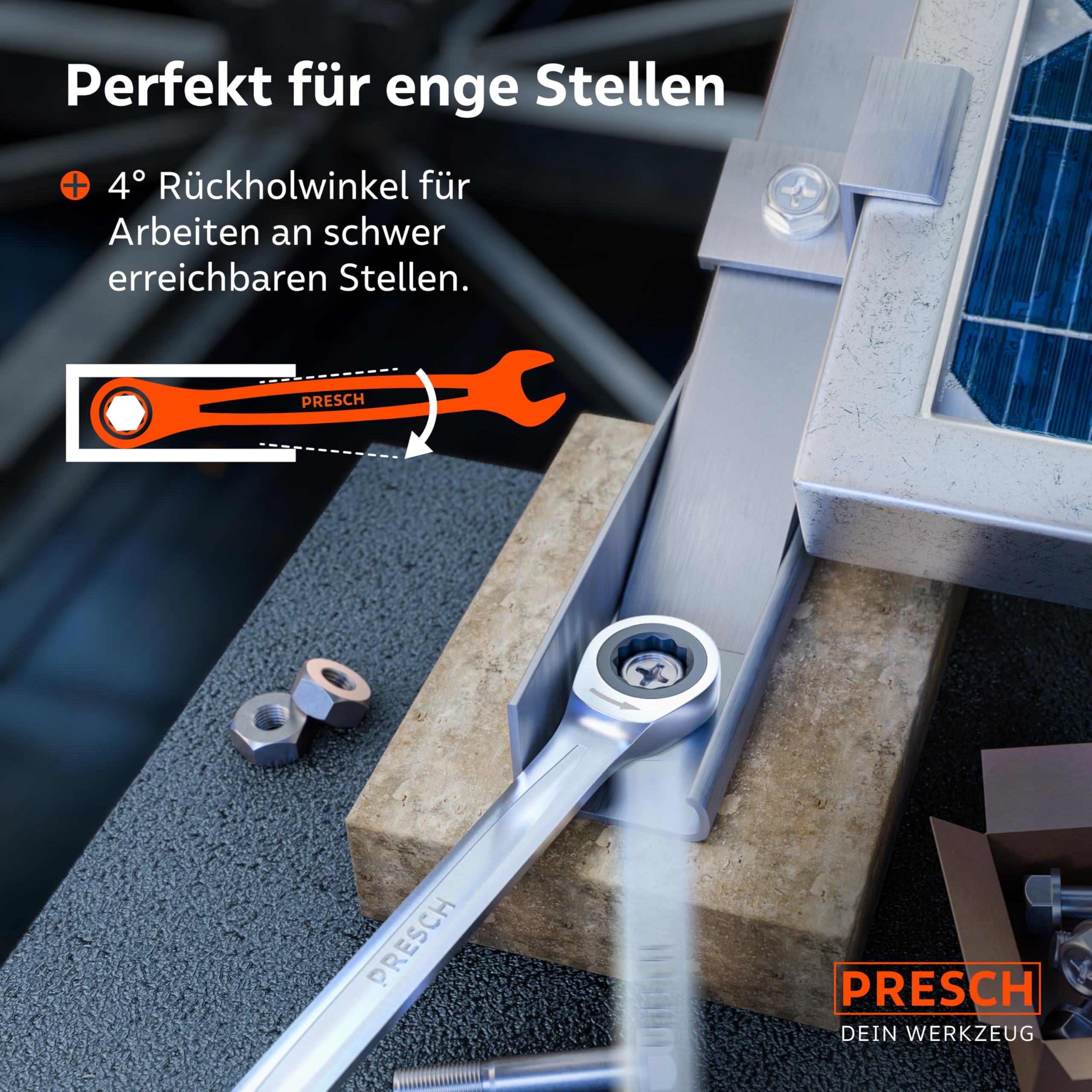 PRESCH Ratschenschlüssel Set 12tlg. (6-19mm) inkl. Tasche - Minimaler Rückholwinkel (Bis zu 4°, 90 Zähne) - Robuste, präzisionsgefertigte Ringratschenschlüssel