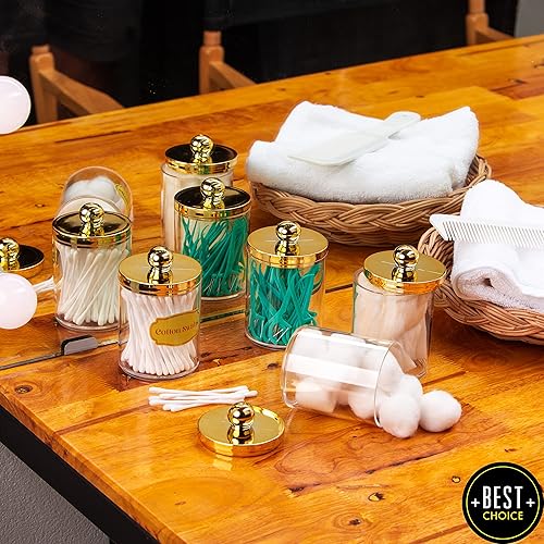 Miniatura 5 de Paquete de 4 púas de hilo dental, hisopo de algodón, bola de algodón, dispensador de soporte Qtip de 10 onzas de plástico transparente para