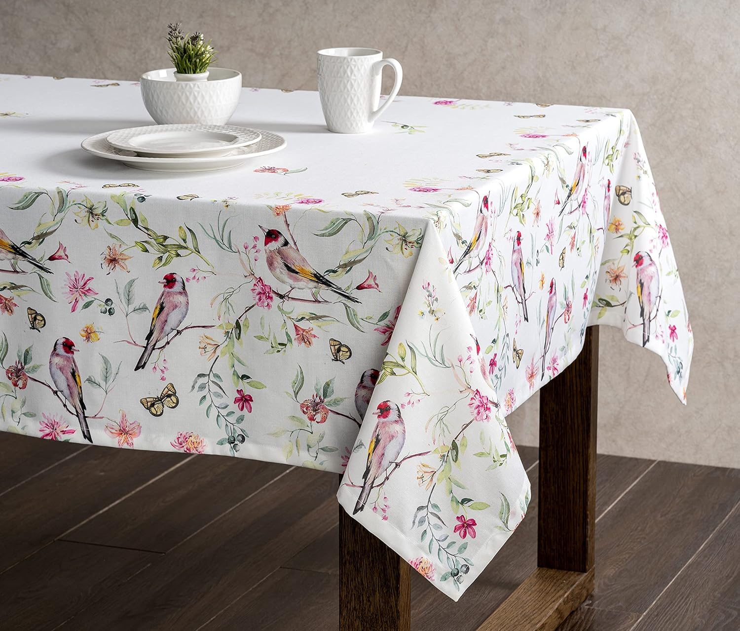 CALICOT Table Cover 100% Polyester 60"x120" Rectangle Washable Tablecloths for Dining, Home, Holiday, Dinners, Wedding, Banquet & Buffet, Sweet Song Birds - Spring/Summer