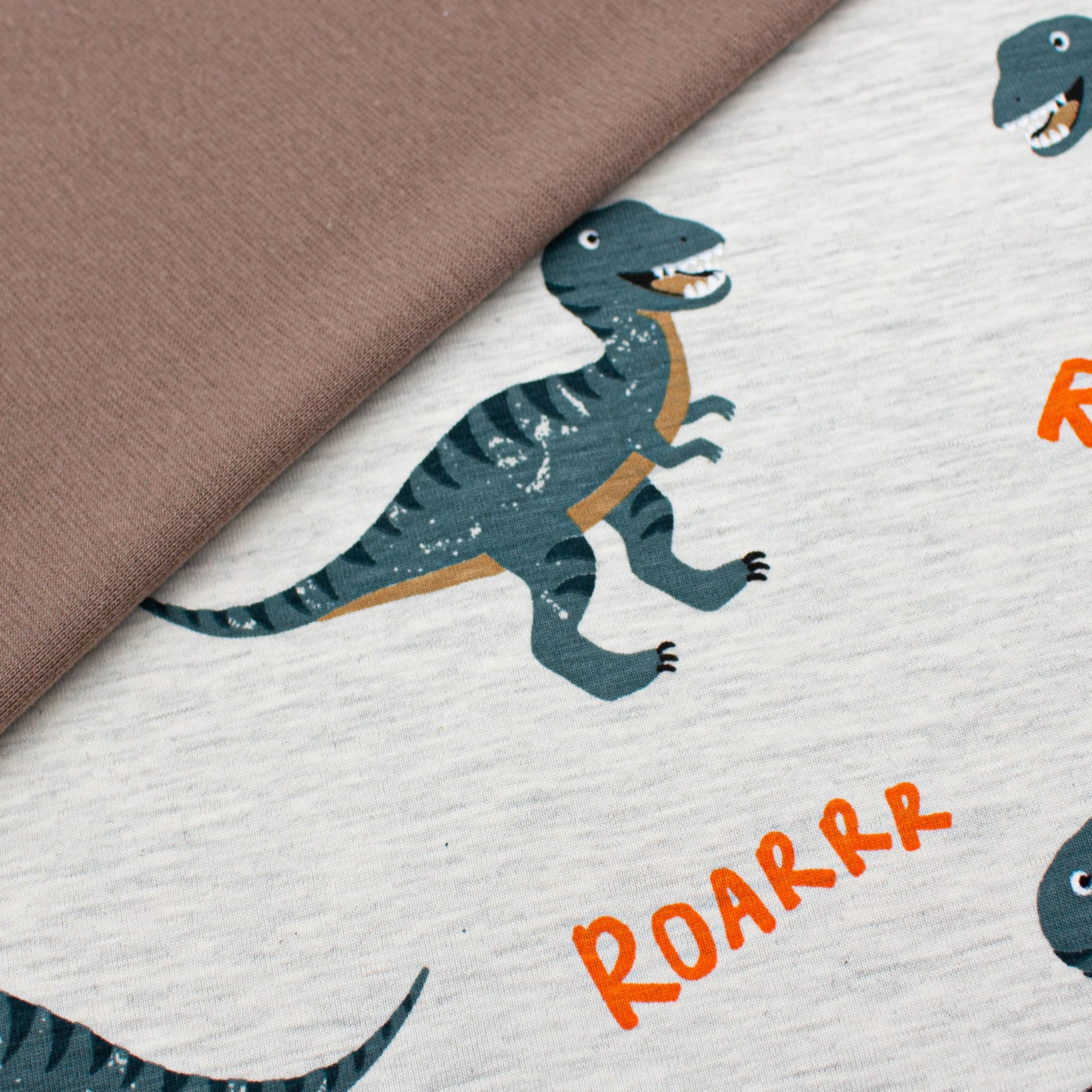 Fabric Package 0.5 m Jersey + 0.5 m Cuff Fabric for Sewing Children's Clothing Children's Fabric Jersey Fabric (Dinosaur Ecru Melange + Taupe Set44) - Image 2