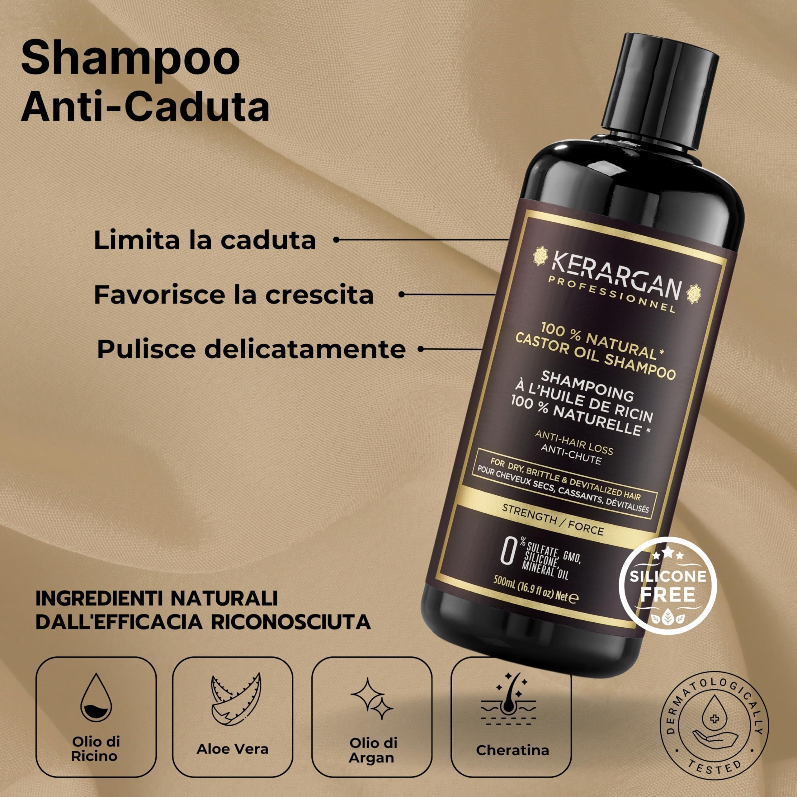 KERARGAN - 6-Staps Complete Ricinusolie Routine - 3x500ml+100ml+350ml+250ml | Zesstaps ricinusolieroutine met shampoo, conditioner, haarmasker, serum, leave-in en hoofdhuid-scrub