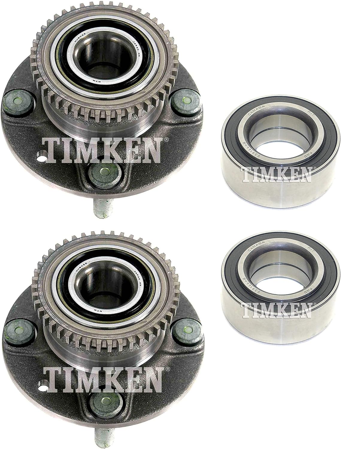 Front and Rear Wheel Bearings & Hubs Kit Timken For Mazda Miata RWD 4Wheel ABS