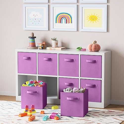 Miniatura 5 de Juego de 8 cubos de almacenamiento  cestas plegables de tela con asas duales. Cubos de almacenamiento Organizador de estantes de armario