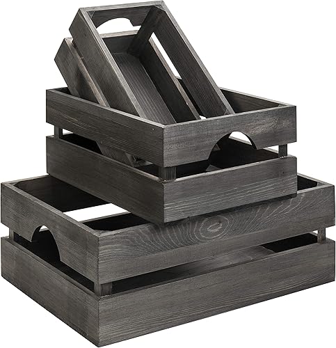 Miniatura 8 de MyGift Caja organizadora de almacenamiento rústica de madera maciza marrón oscuro con asa, 3 piezas de varios tamaños decorativos