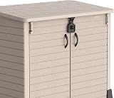 Duramax Cedargrain StoreAway 850L Plastic Garden Storage Shed - Outdoor Storage Shed, Wheelie bin box, Durable Construction, Ideal for Tools, BBQs & 2x 120L Garbage Bins, 130x74x110 cm, Warm Taupe - 12