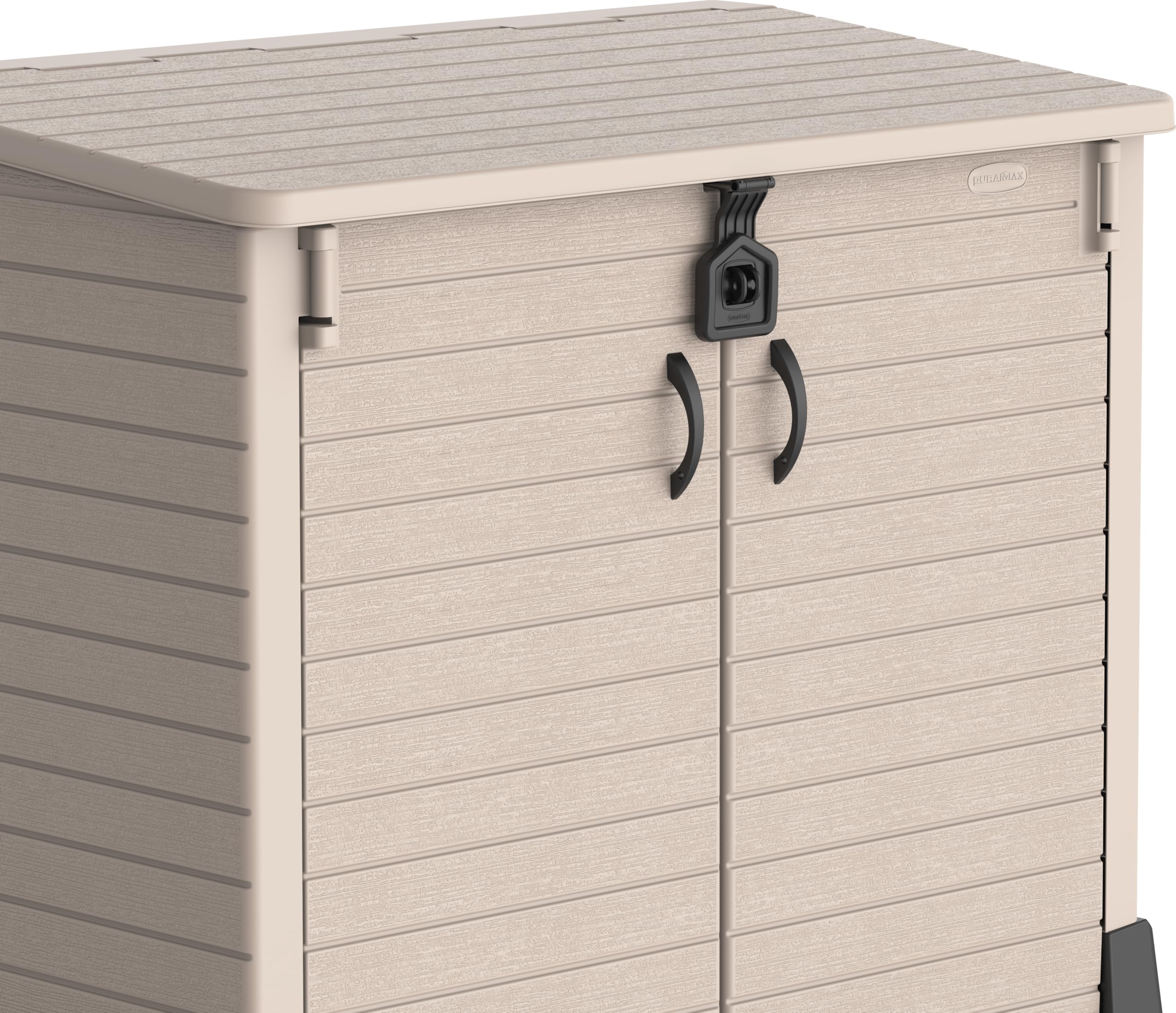 Duramax StoreAway 850L Plastic Garden Shed, Outdoor Storage Shed, Wheelie bin box, Wheelie Bin Hideaways, Durable Construction, Ideal for Tools, BBQs & 2x Garbage Bins, 130x74x110 cm, Warm Taupe