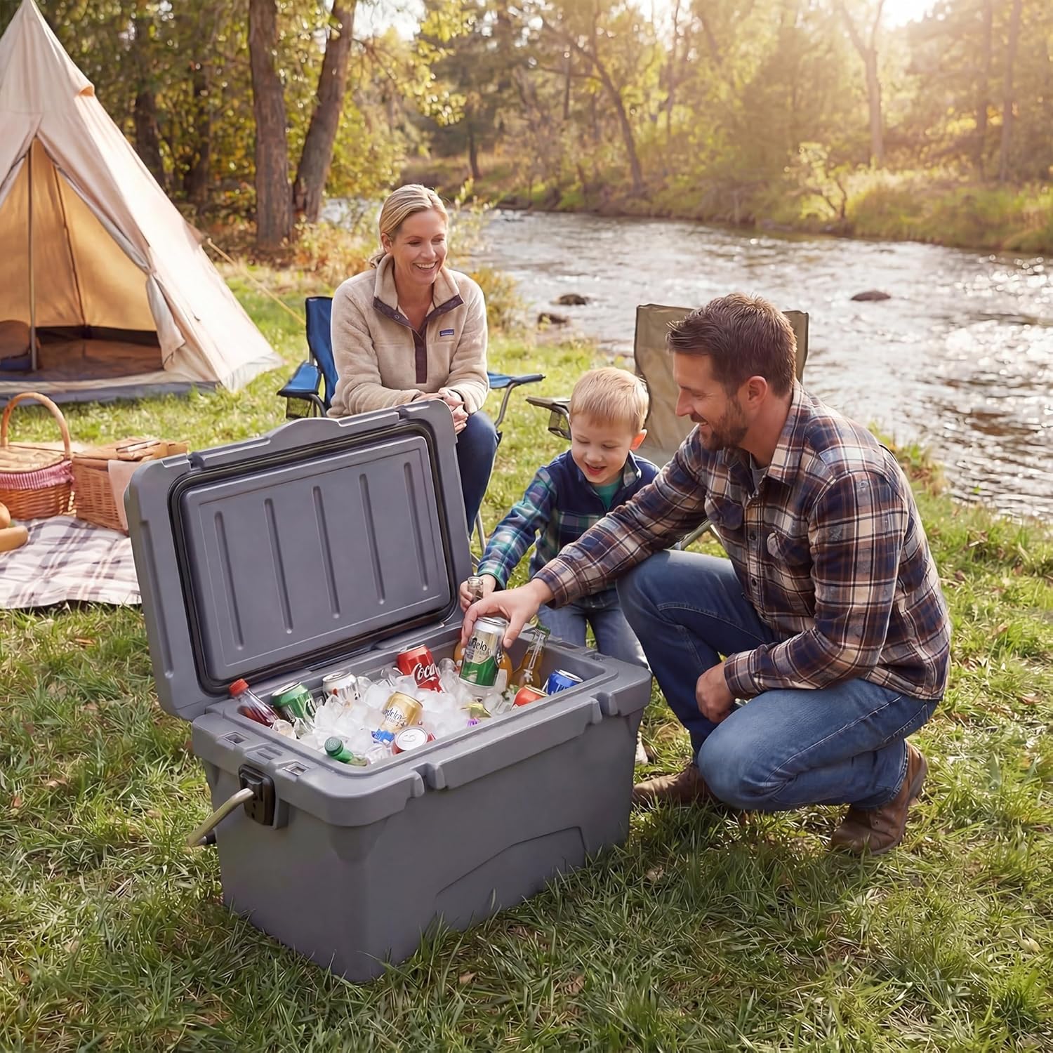 COSTWAY Portable Insulated Hard Cooler – Keeps Ice Up to 6 Days, Heavy-Duty Outdoor Ice Chest with Cup Holders, Built-in Fish Ruler & Bottle Opener for Camping, Fishing, Beach, Tailgating
