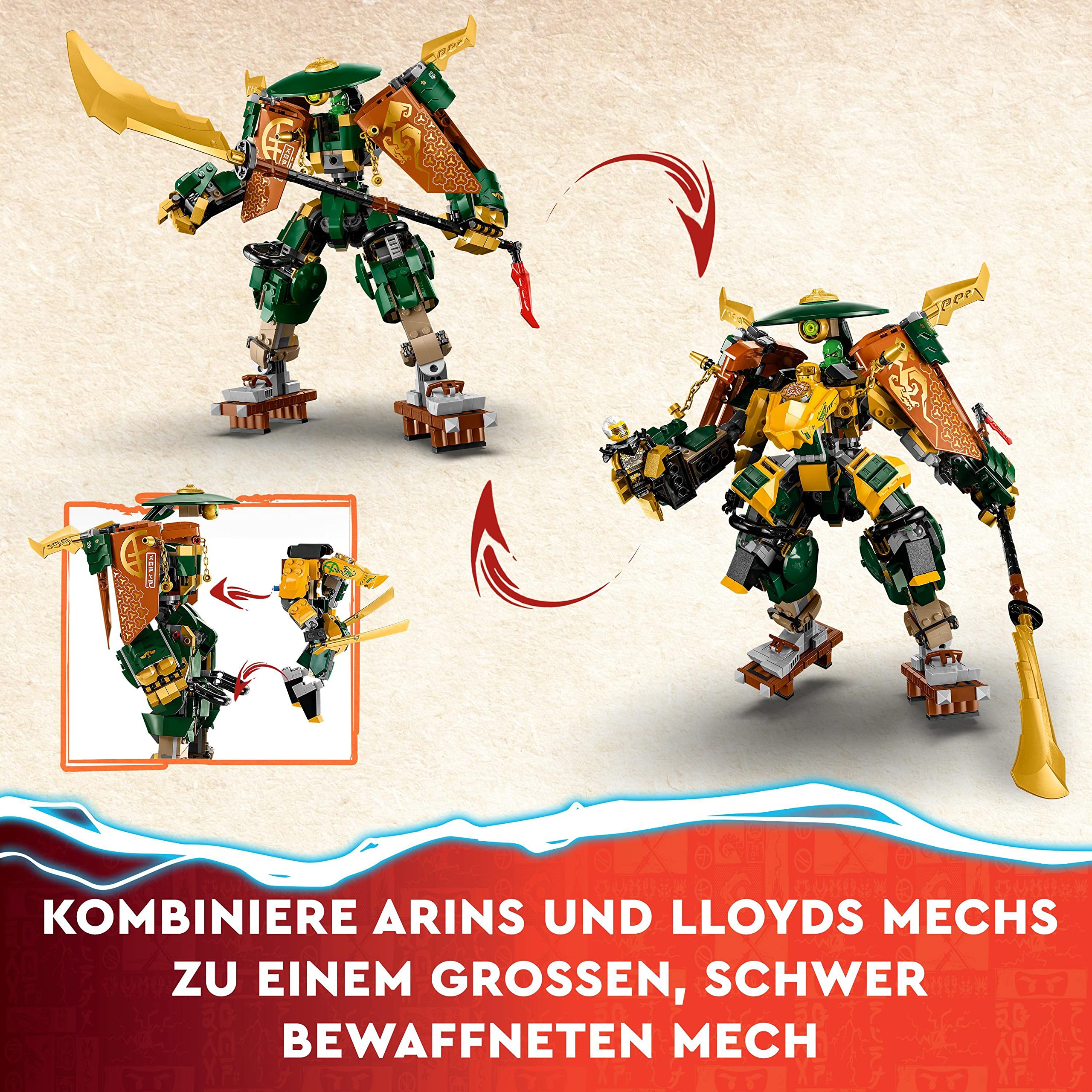 LEGO NINJAGO Lloyds und Arins Ninja Training-Mechs Set mit 2 kombinierbaren Action-Figuren und 5 Minifiguren, Ninja-Kampfspielset, Geschenk für Kinder 71794