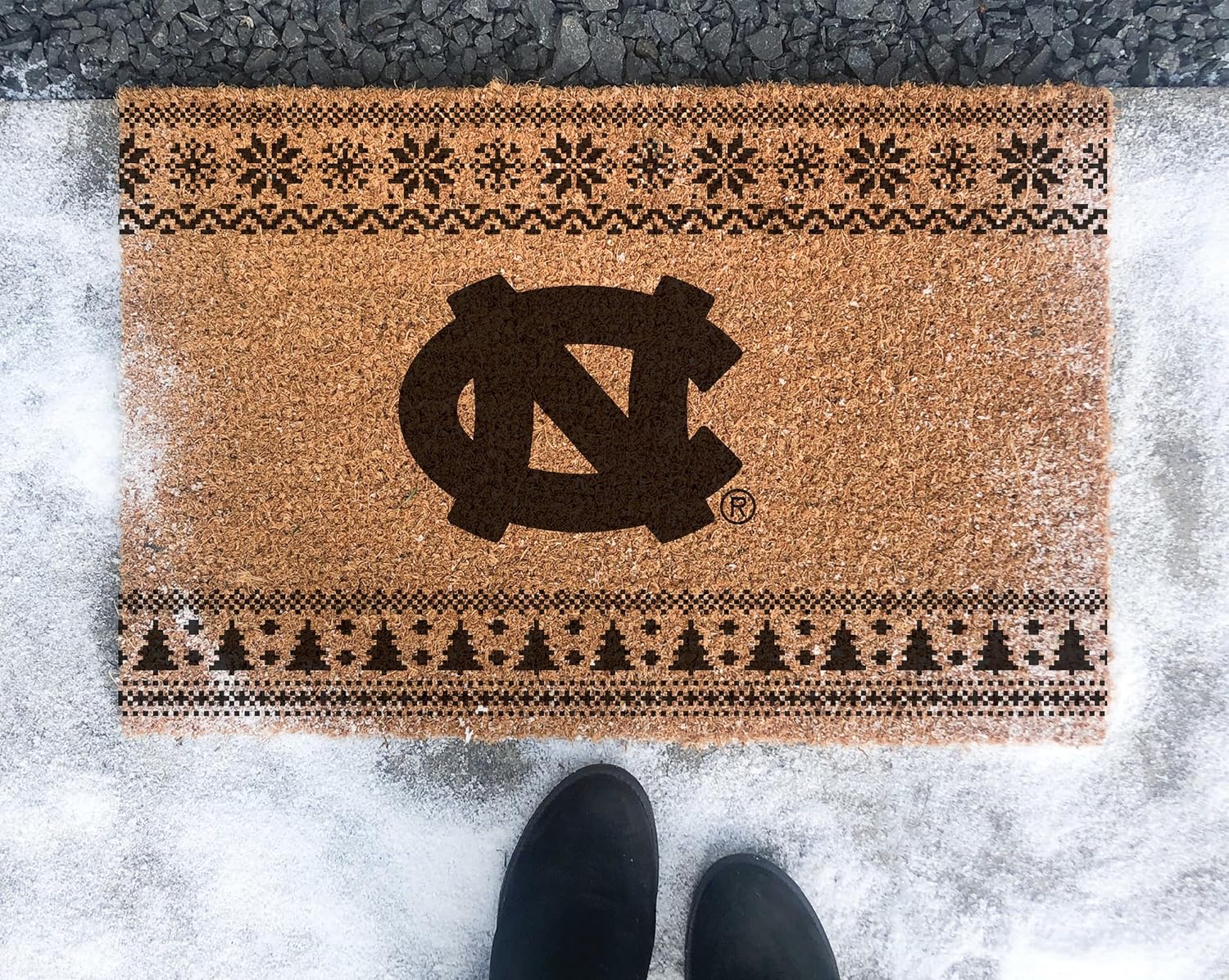 KH Sports Fan North Carolina Tar Heels Holiday Coir Doormat, 18x30 Inches, Tar Heels Outdoor Rug; Display Some Holiday Cheer with This Unique North Carolina Chapel Hill Tar Heels Doormat