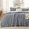 Bedsure Tufted Boho Comforter Set Queen Size - Light Grey Boho Bed Set, GentleSoft™ 3 Pieces Farmhouse Shabby Chic Embroidery Bedding, Gifts for Woman, Soft Jacquard Queen Comforter for All Seasons