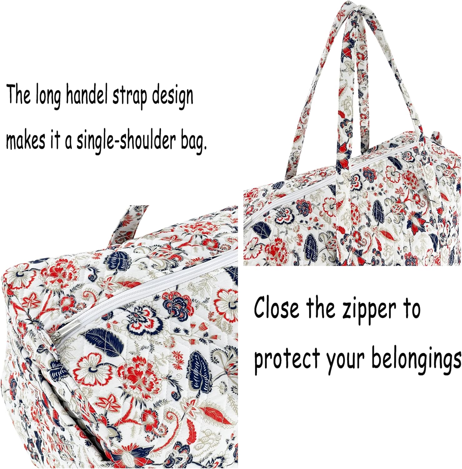 Woman’s Premium cotton Large Travel Tote Overnight Duffel Bag Lightweight Zipper Weekender - Image 5