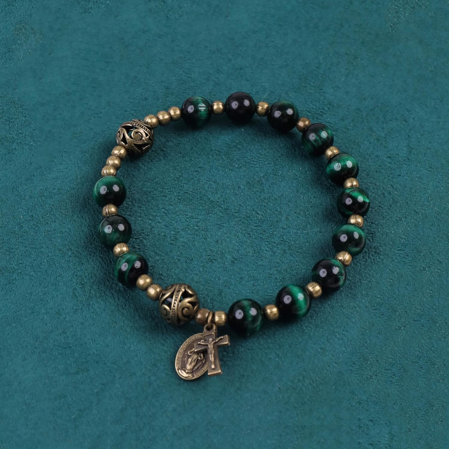 Nazareth Store Stone Beads Rosary Bracelet with Metal Separators and Catholic Medal - Durable and Elegant Wrist Jewelry - Image 6