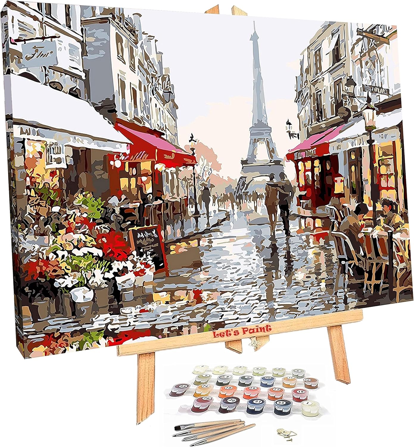Amazon Com Let S Paint By Number For Adults Framed With Easel Paintbrushes Acrylic Paint Diy Number Painting Kit For Kids Beginner 16 X20 Home Decor Full Set Canvas Painting Numbers Adults Beginners Paris