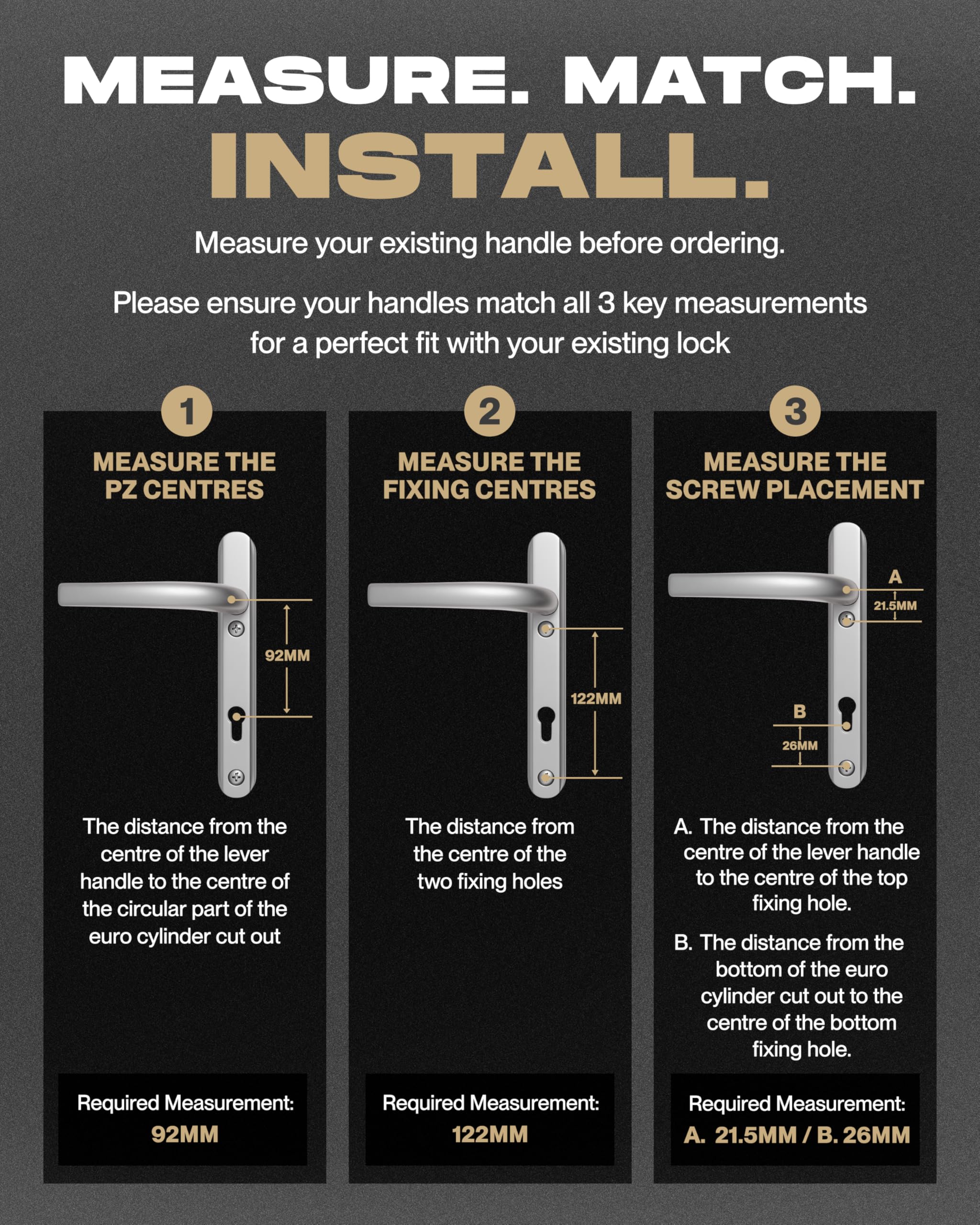IRONWORX Enigma - Set di maniglie per porta in UPVC, 92 mm, con centro vite da 122 mm, cromato satinato, universale, per porte in uPVC, composito e legno, ricambio per maniglia esterna per porta