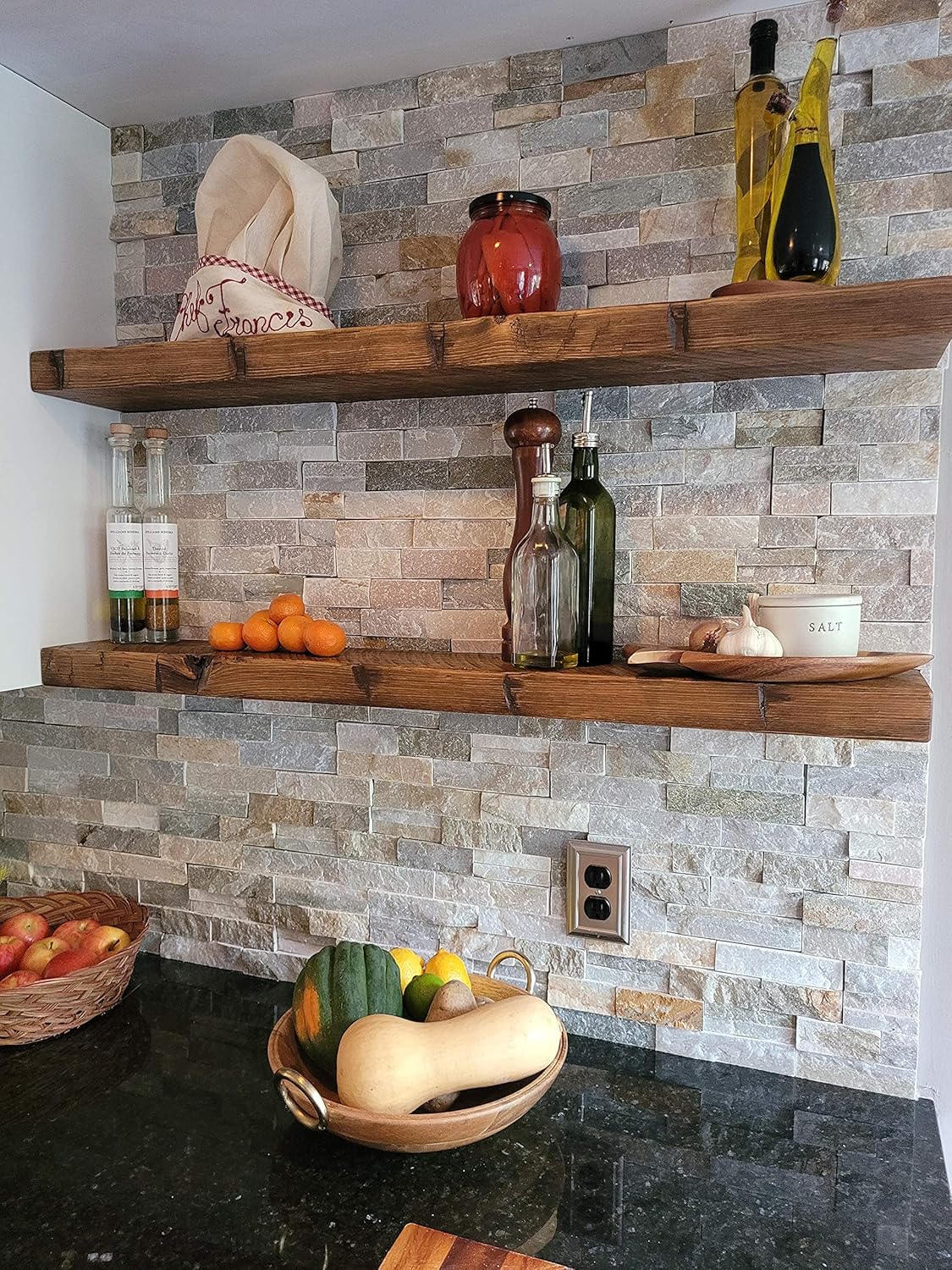 joelsantiques 24 Inch Wooden Floating Shelves for Wall - 24x7x2 in - Made of Natural Wood - Heavy Duty Rustic Wall Shelves - Perfect for Bathroom, Living Room, Kitchen - Set of Two - Medium Brown