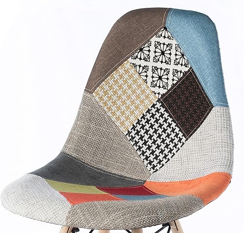 Miniatura 8 de Silla de comedor moderna de mediados de siglo tapizada de plástico multicolor Patchwork DSW Shell con patas Eiffel de clavija de madera