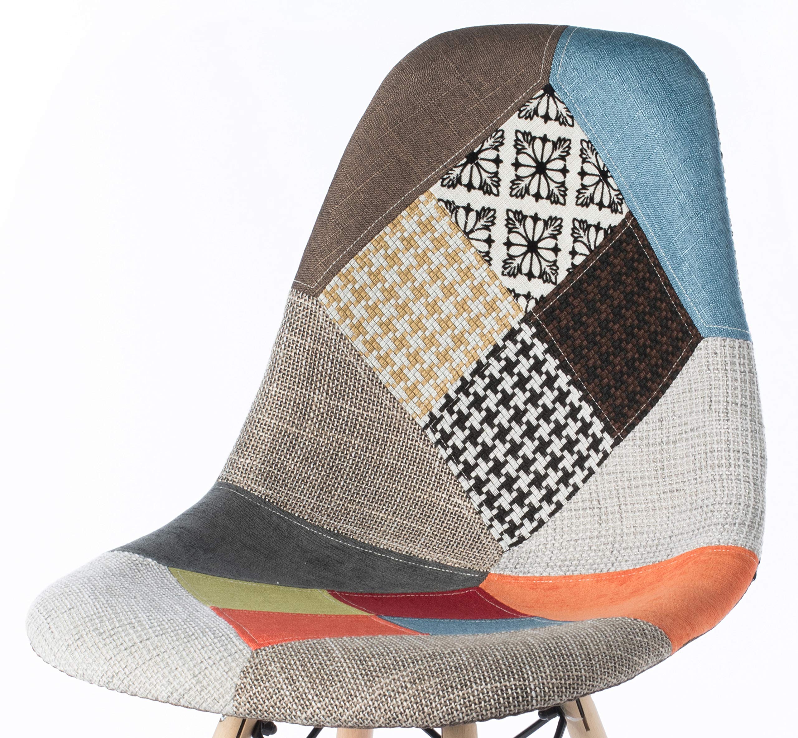Silla de comedor moderna de mediados de siglo tapizada de plástico multicolor Patchwork DSW Shell con patas Eiffel de clavija de madera 8