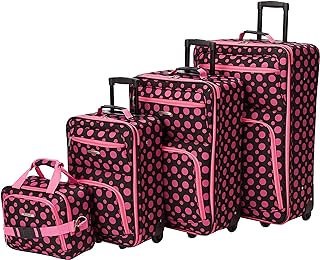 Rockland Fashion Softside Upright Luggage Set, Black/Pink Dot, 4-Piece (14/19/24/28)