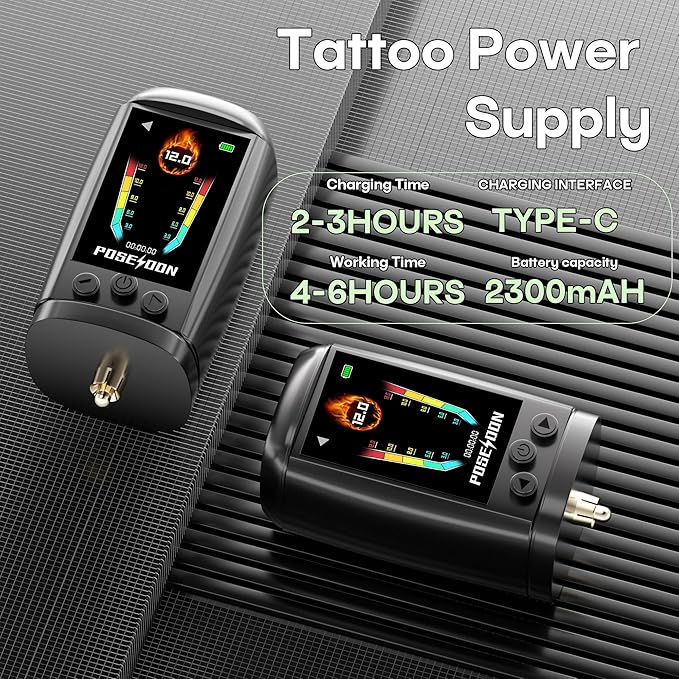 Kit Máquina Tatuar POSEIDON Pen Rotativa con Fuentes Poder y miniatura 6