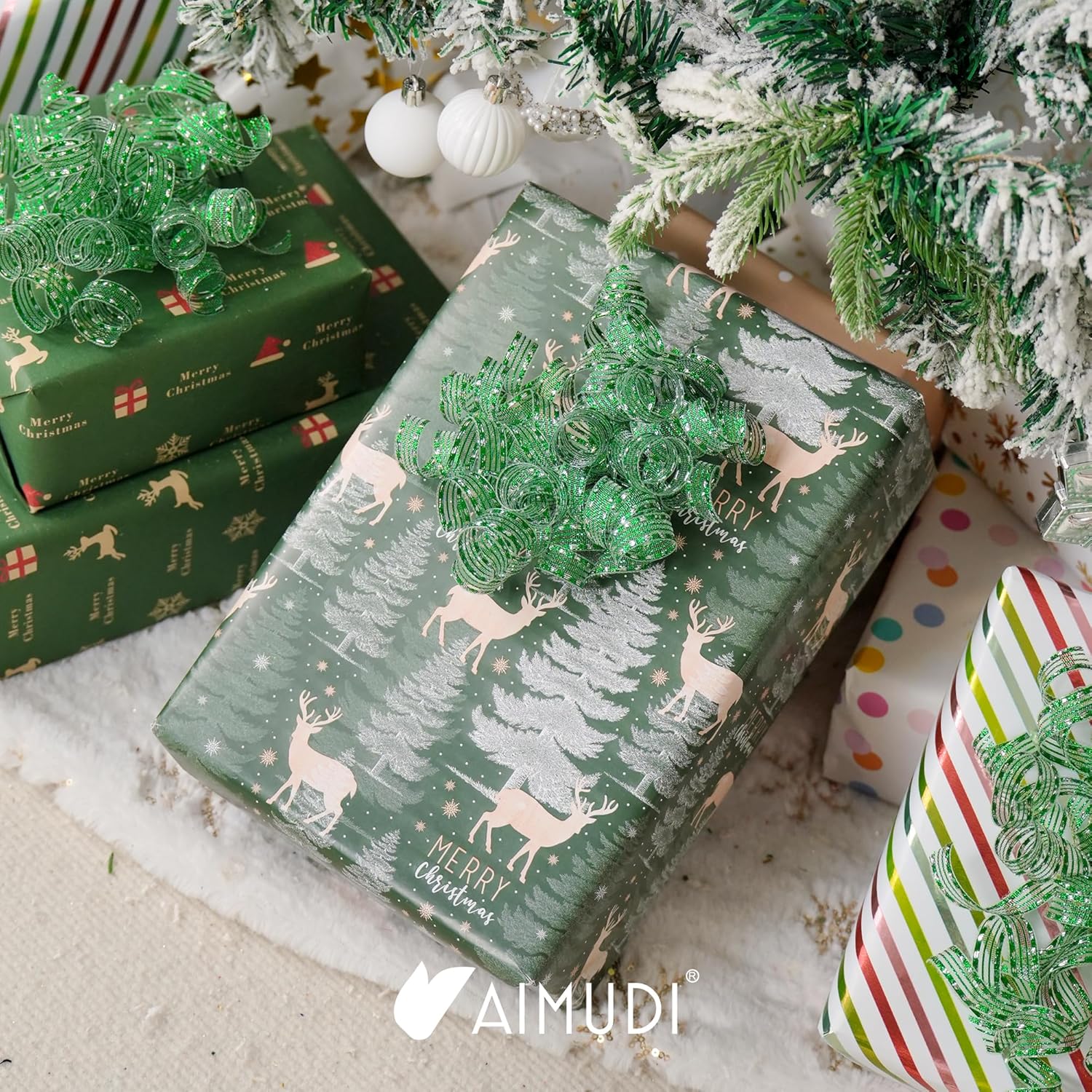 AIMUDI Metallic Green Curly Bows for Gift Wrapping 5'' Self Adhesive Gift Bows Green Christmas Bows for Presents, Treat Bags, Wine Bottles Party Holiday Wedding Christmas Decorations - 6 Counts - Image 5