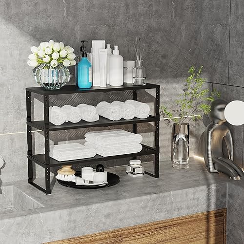 Miniatura 4 de Organizador de cocina apilable ajustable y expandible para especias, estantes de almacenamiento de despensa de metal, estante de mostrador para