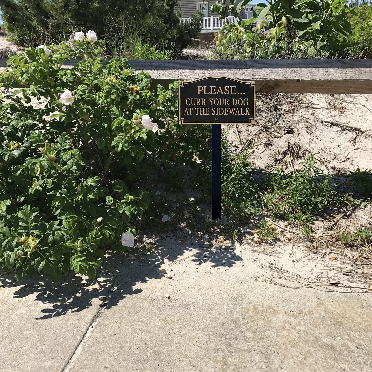 SmartSign Please Curb Your Dog at The Sidewalk Sign for Yard, Curb Your Dog Garden Plaque | 5.75" x 9.5" Aluminum Plaque with 18" Black Lawn Stake, Made in USA