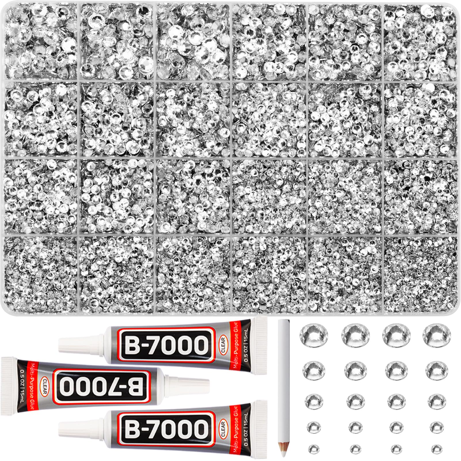31000Pcs Silver Clear Rhinestones Gems Bedazzling Bedazzler Kit, Crystal Bedazzled Flatback Diamonds for Crafting Clothes Crafts Shoes Fabric, Jewels