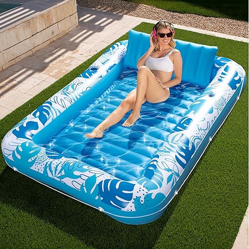 Sloosh Flotador inflable para piscina, tumbona de bronceado para adultos, 85 x 57 pulgadas, flotadores de piscina extra grandes, bronceados, tina de
