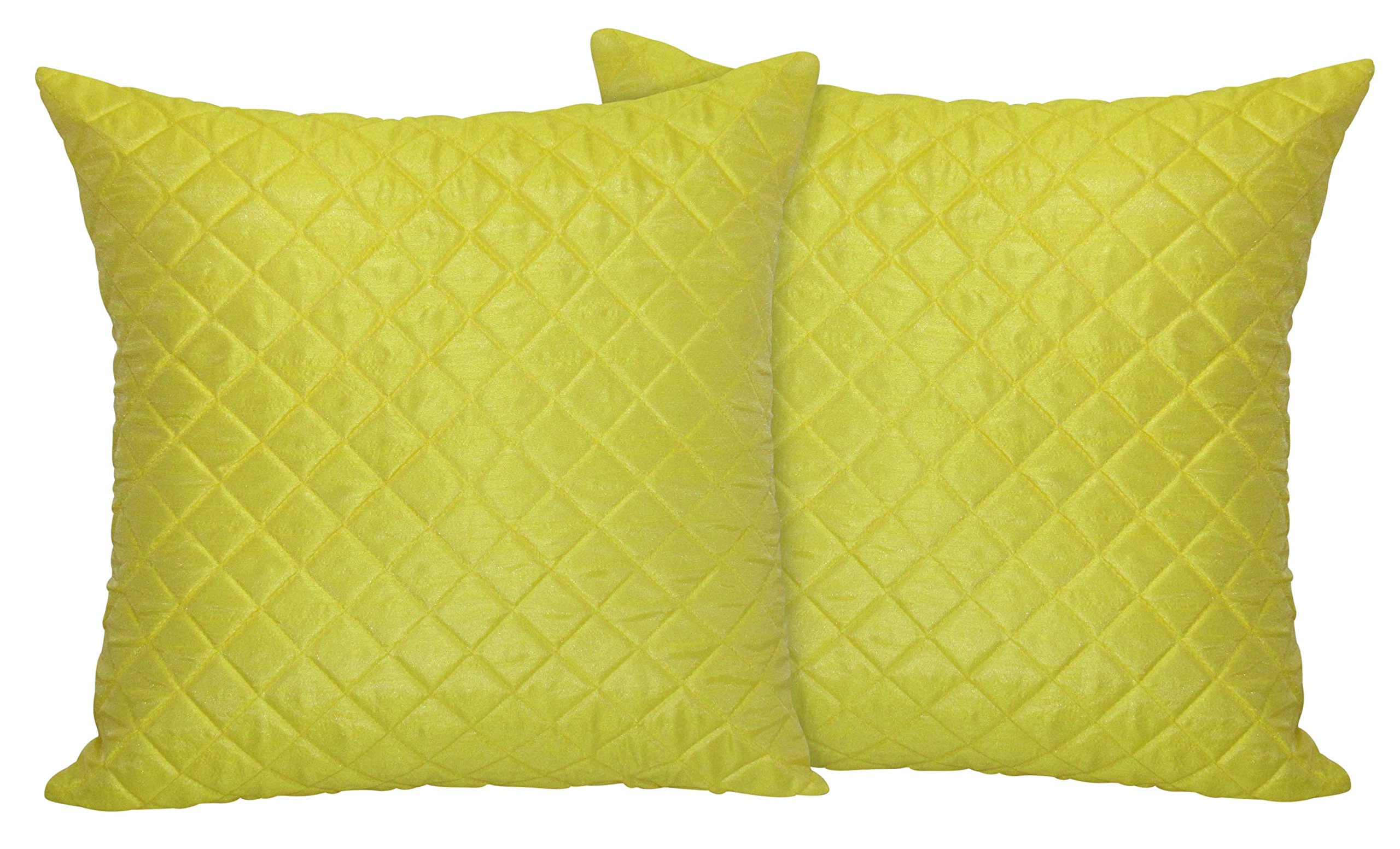 Zikrak Exim Poly Dupion Quilted 2 Piece Cushion Cover Set-16"x 16", Yellow