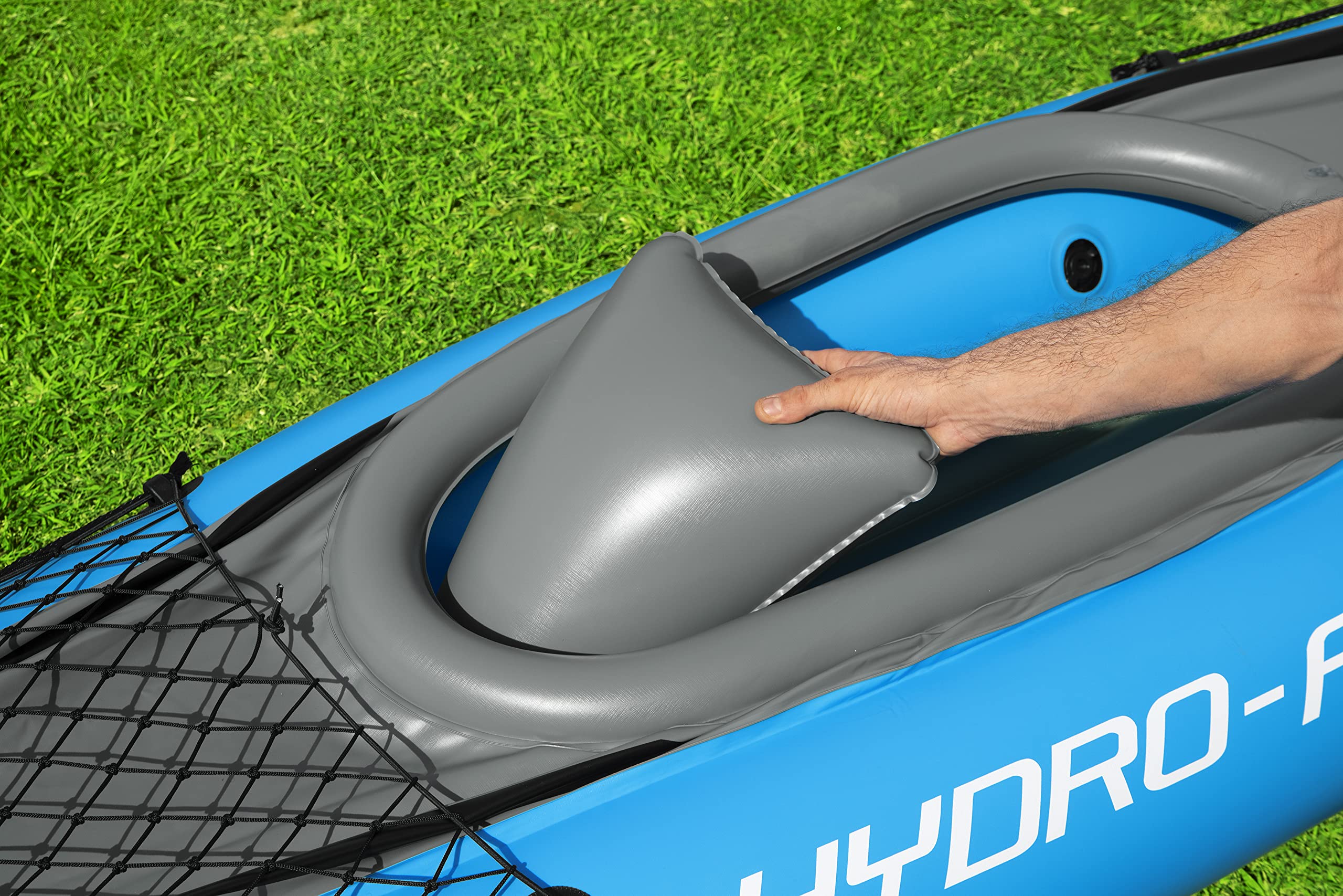 Hydro-Force Cove Champion, set kayak gonfiabile per 1 persona con pompa a mano, pagaie, borsa per il trasporto, blu