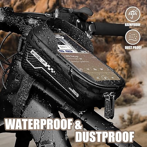 Miniatura 2 de Vanolu Bolsa de marco frontal para teléfono de bicicleta, bolsa de montaje de teléfono para bicicleta, bolsa de manillar de tubo superior de