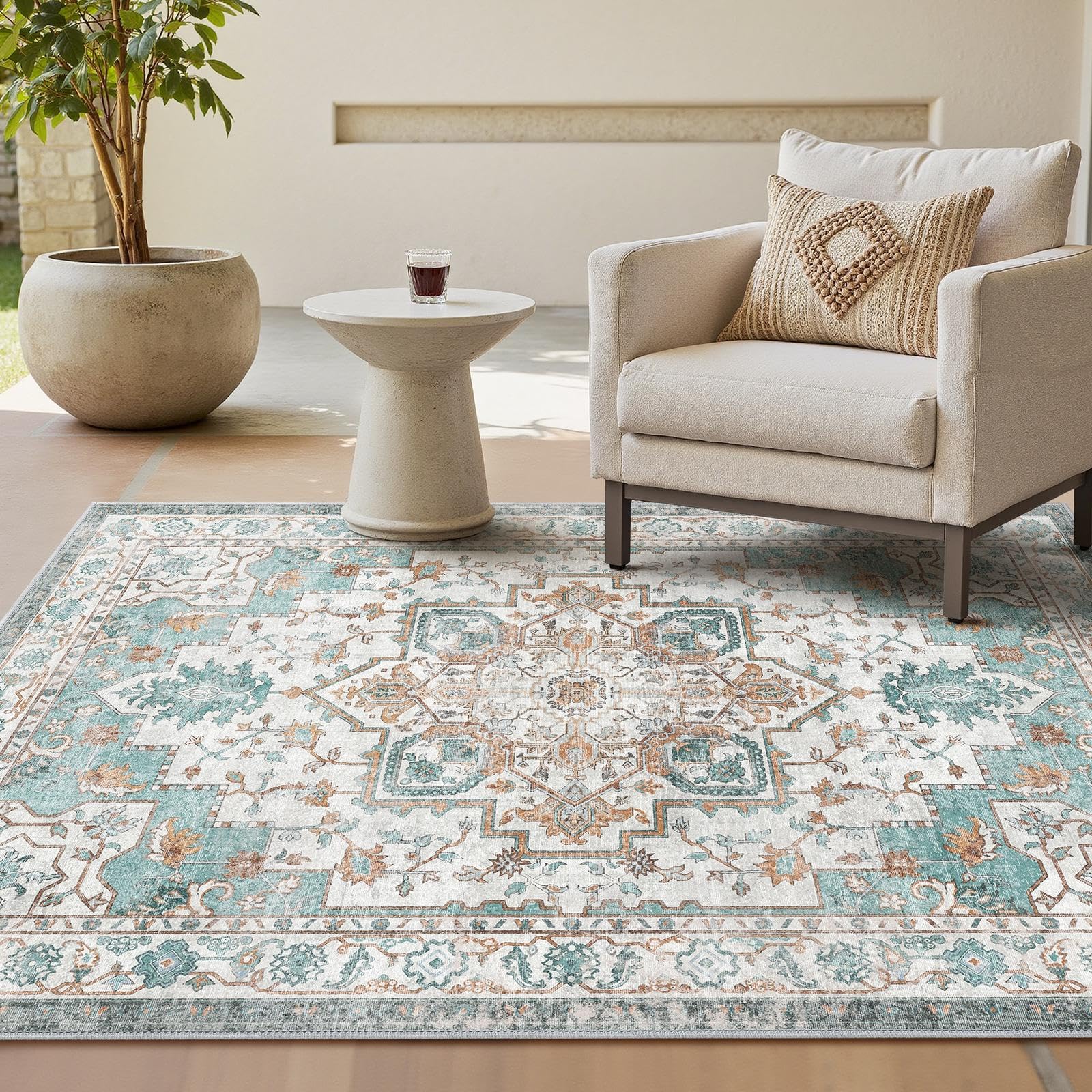 GENIMO Machine Washable Rugs Living Room, 160x230cm, Vintage Rug, Boho Area Rugs, Non-Slip Carpet, Low Pile, Non-Shedding, Traditional Oriental Printed Design, Dining Room, Home Office, Bedroom — image 1