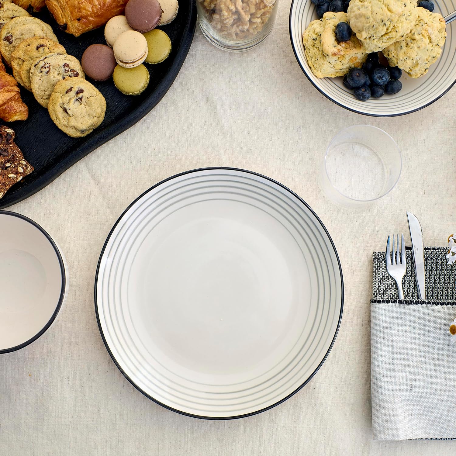 Earth & Clay Zeke 12-Piece Dinnerware Set Earthenware, Plates and Bowls Set, Dishwasher and Microwave Safe Dishes, Dish Set for 4, Grey - Image 4