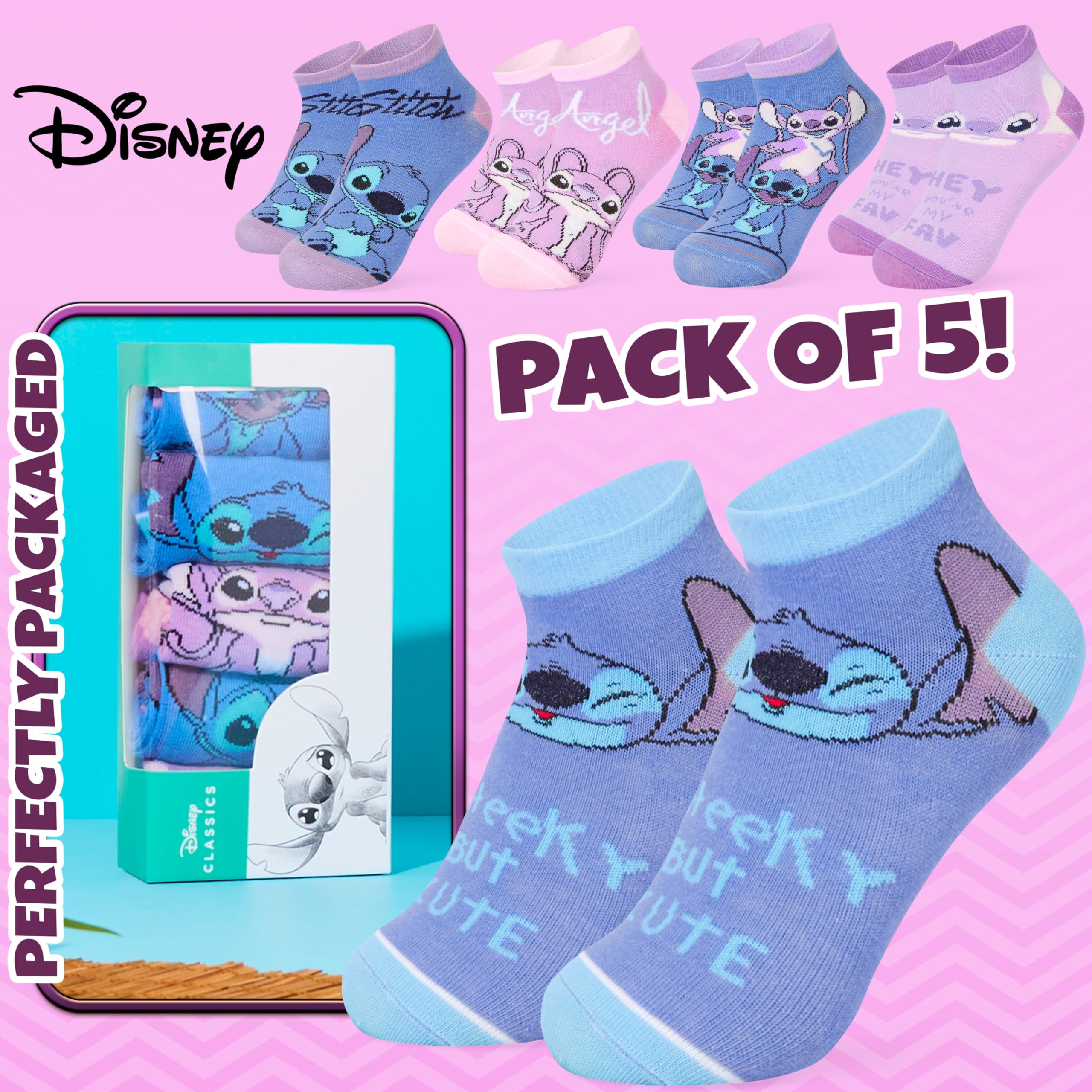 Disney Chaussettes Basse Fille, Ultra Doux Respirant Socquettes, Paquet de 5, Idee Cadeau