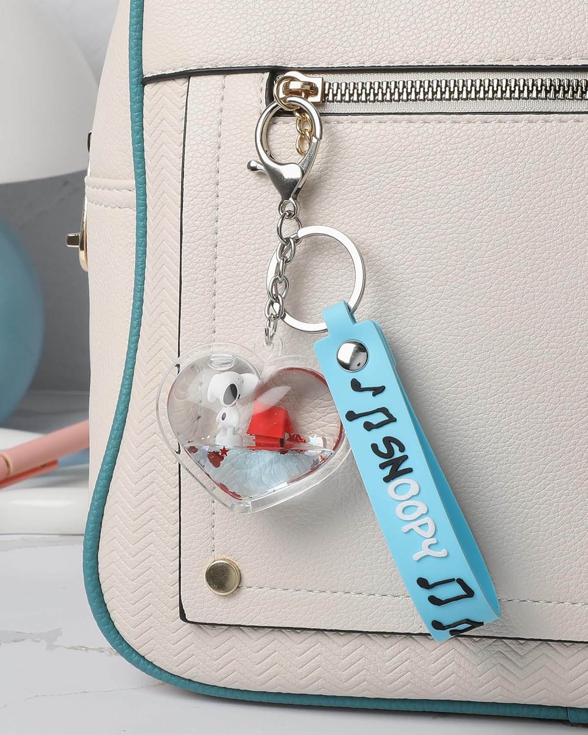 SALLY ROSE Snoopy Liquid Heart Keychain – Official Peanuts Bag Charm with Wristlet Strap for Backpacks & Bags - Image 2
