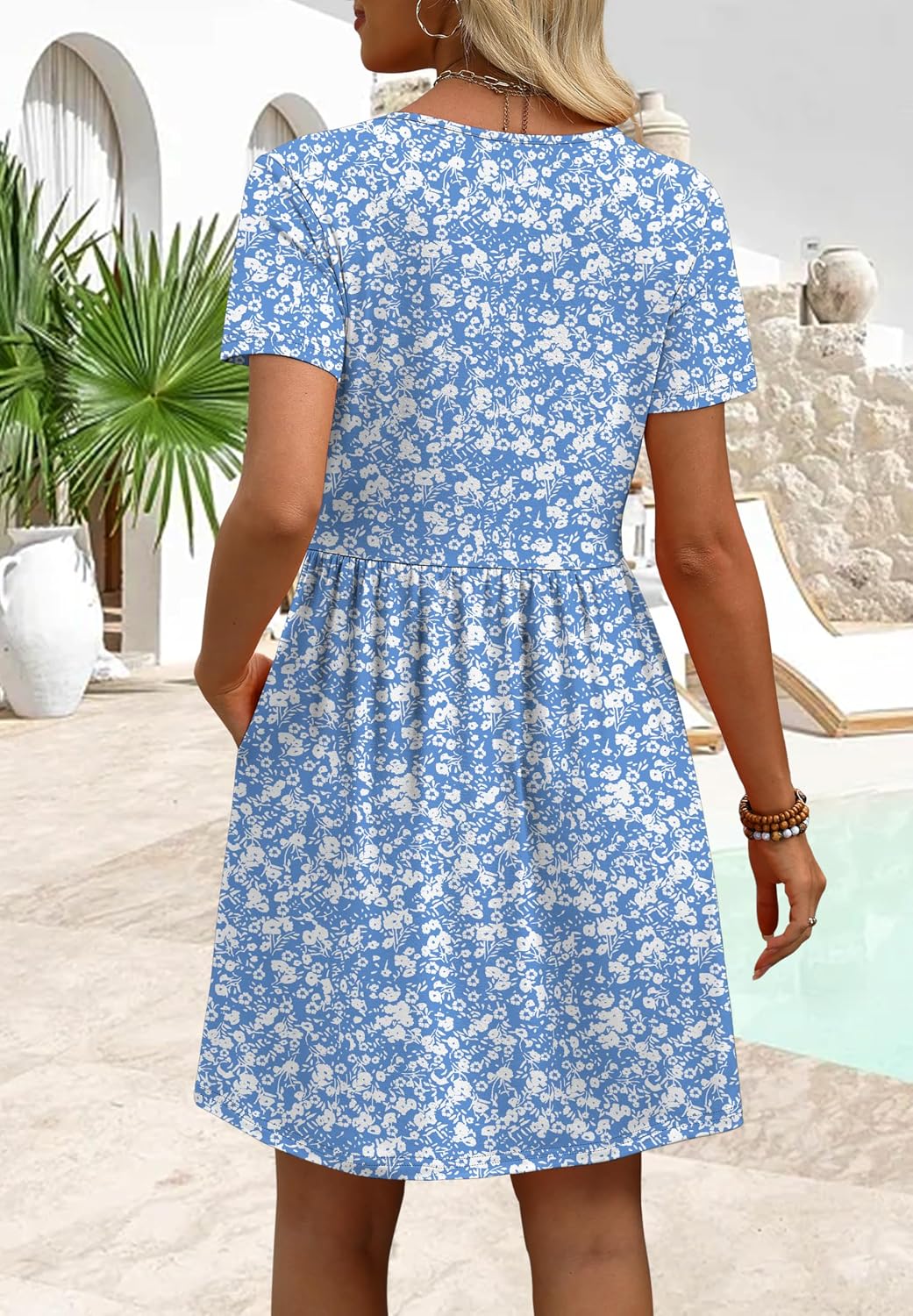 WIHOLL Dresses for Women 2026 Casual Summer V Neck Babydoll Dress Short Sleeve Fashion Beach Vacation Clothes thumbnail