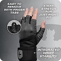 Vista 8 de Harbinger Pro Wristwrap Gloves 3.0 - Enhanced Grip, Superior Wrist Support, Breathable 4-Way Stretch Lycra, Durable Leather Palm, Half-Finger Design